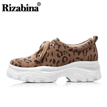 

RIZABINA Genuine Leather Leopard Vulcanized Shoes Women Thick Bottom Platform Sneakers Fashion Women Casual Shoes Size 34-39