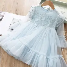 12.17-ое платье с длинными рукавами для девочек г. Весенне-летнее газовое вышитое платье в стиле принцессы, размер 100 до 140 см, платья для маленьких девочек