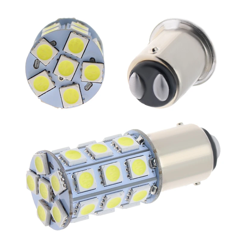 10pcs For Car Boats Replacement White 27-SMD BA15D Cabin Marine Boat LED Interior Lights Bulbs 1004 1076 1142 12V 3000K 6000K