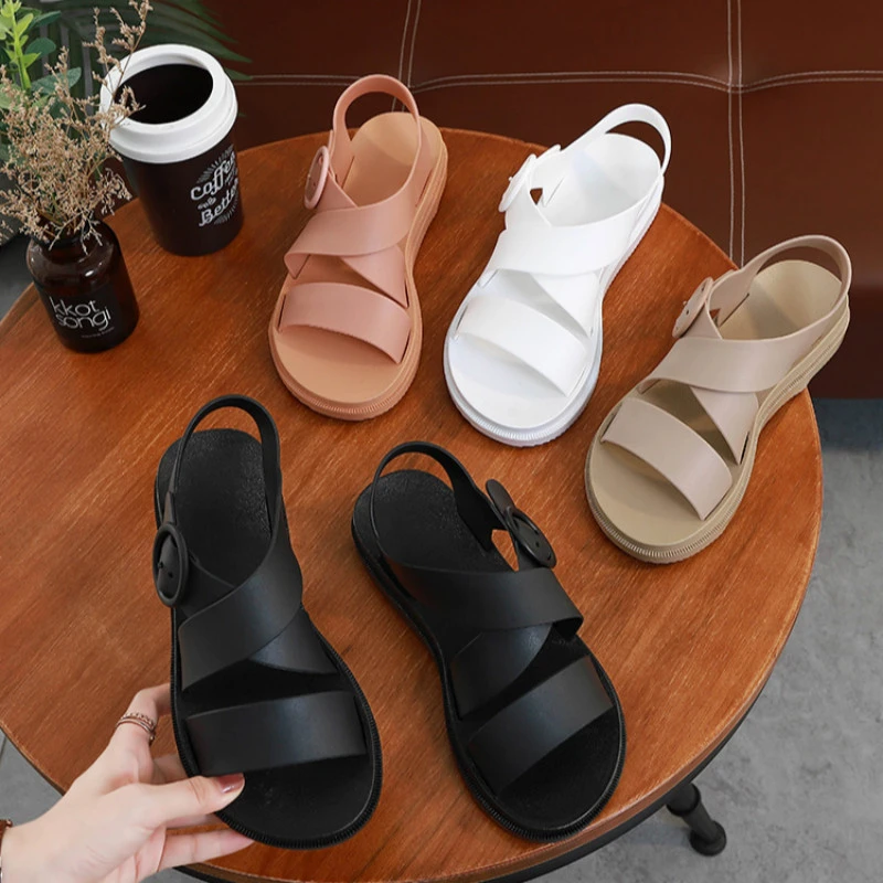 white platform jelly sandals
