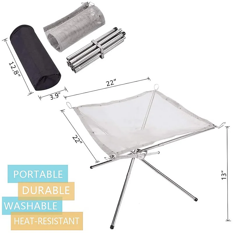 Stainless Steel Outdoor Camping Campfire Fire Rack Foldable Mesh Fire Pit Wood Stove Frame Rack Garden Backyard BBQ Bonfire camping fire pit