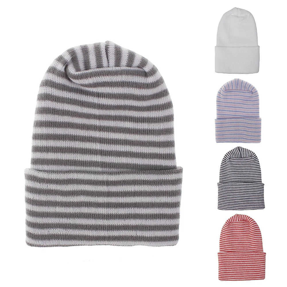 Baby Hat Cotton Striped Solid Color Soft Turban Newborn Nursery Kids Outdoor Casual Beanie Headwrap