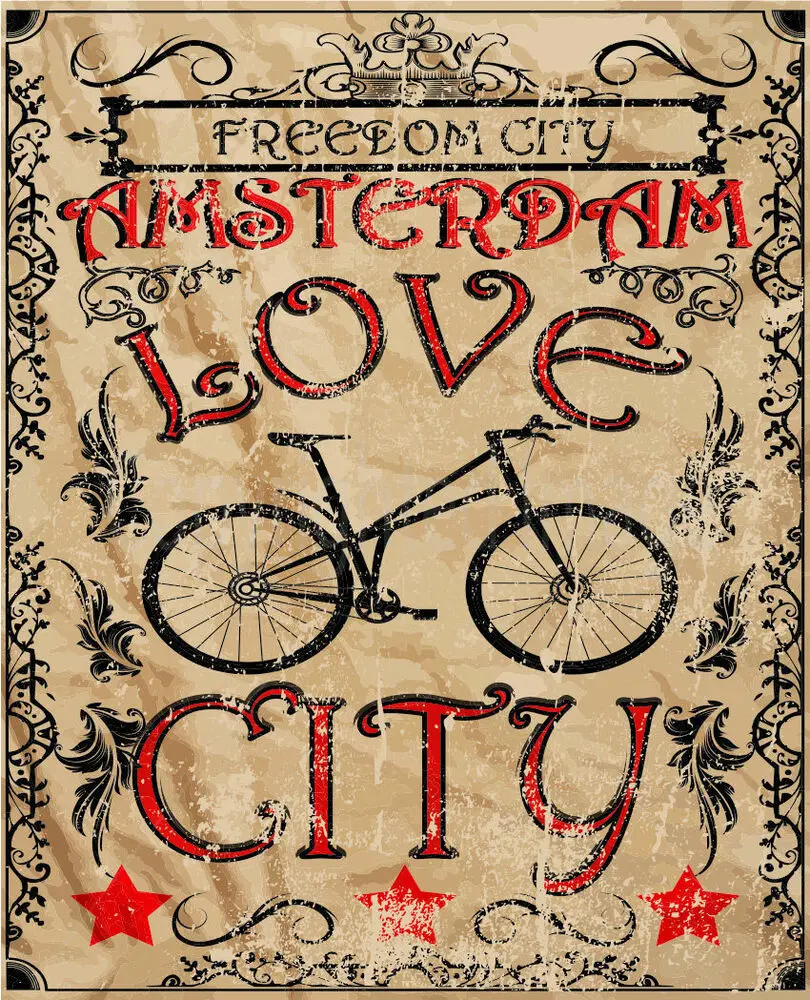 Большой металлический оловянный плакат FREEDOM CITY AMSTERDAM в винтажном стиле | Дом и сад