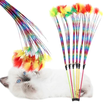 

40cm Pet Cat Teaser Toys Feather Linen Wand Cat Catcher Teaser Stick Cat Interactive Toys Wood Rod Mouse Funny Toys Mini Bell