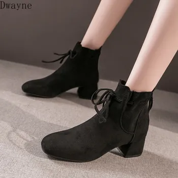 

Martin boots female 2019 autumn new autumn models wild England wind thin and thick with net red high heel bow short boots