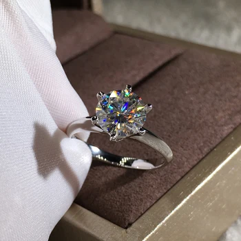 

Fashion Luxury 100% Natural Solid 925 Silver Ring 2ct Zirconia Diamond Solitaire Rings Bridal Wedding Rings Women Fine Jewelry