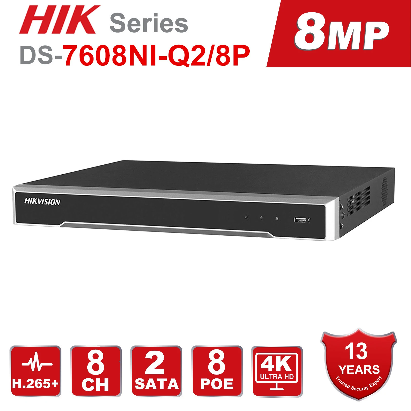 Hikvision 8CH NVR DS 7608NI Q2/8P 8 канальный независимый POE NVRs для камеры 8MP Max 2 SATA сетевой