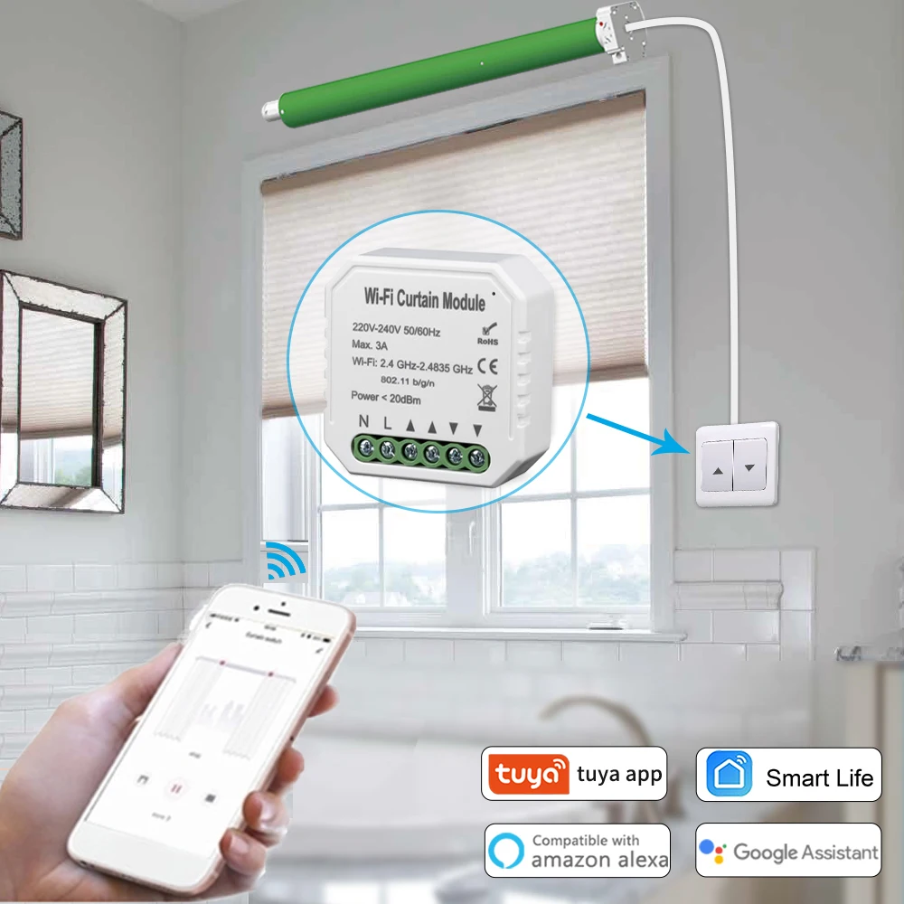 Smart Life WiFi Smart Curtain Blinds Module Switch Roller Shutter Motor Tuya Wireless Remote Control Works Alexa Google Home