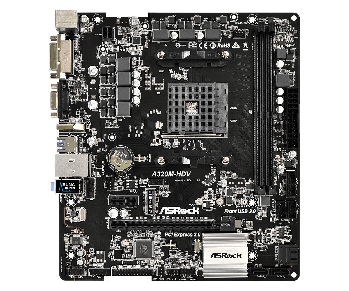 Used,ASROCK AMD A320 Chipset AM4 Interface A320M-HDV Desktop PC Motherboard Micro-ATX latest motherboard for pc