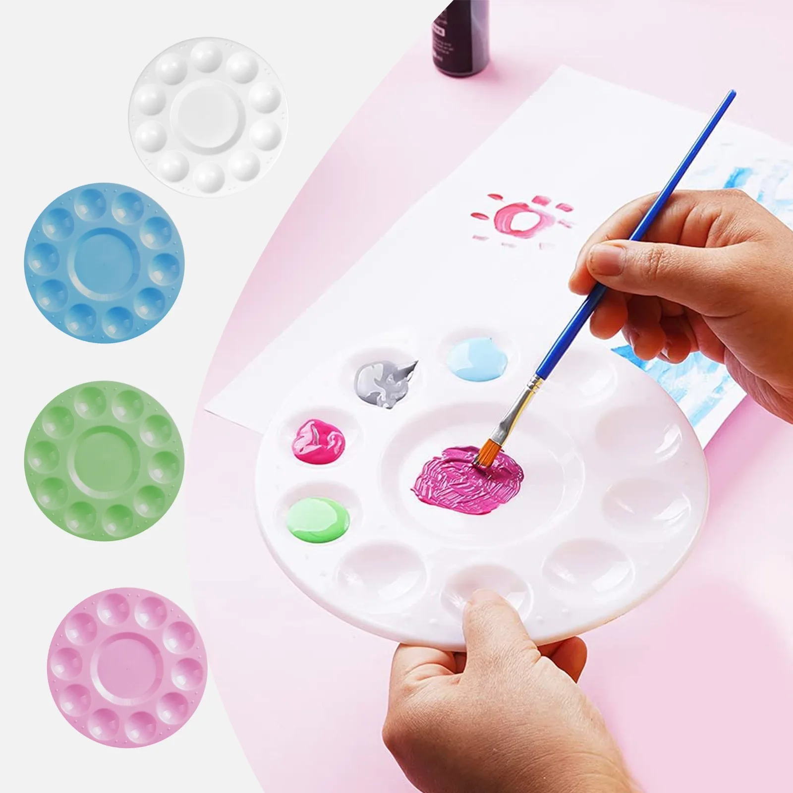 4pcs Round Paint Tray Palettes Plastic For Acrylic Oil Watercolor Craft