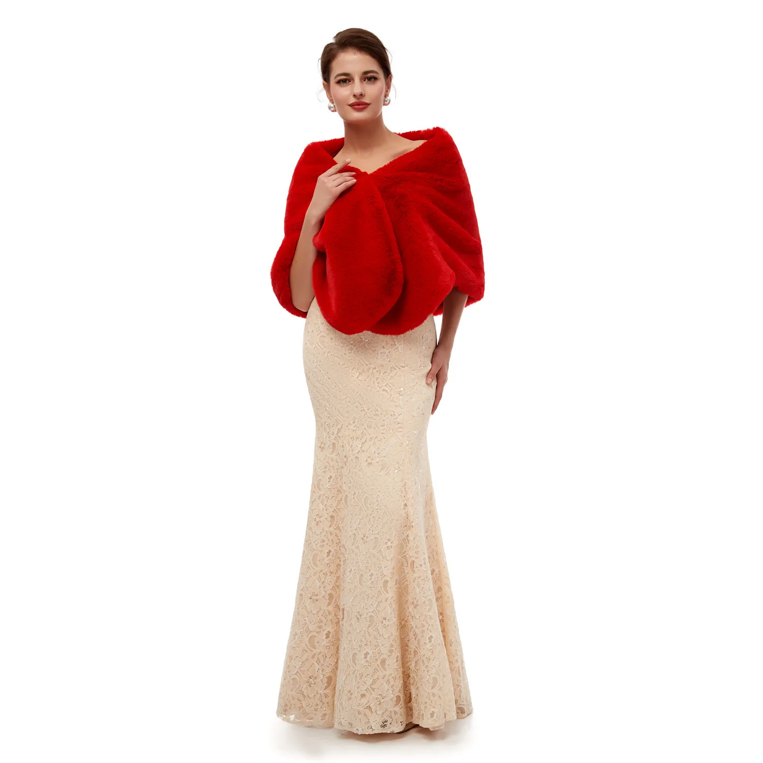 pj19159 H& S BRIDAL черная зимняя теплая шаль из искусственного меха бордового цвета, 15 цветов, меховая накидка, накидка для свадьбы, вечеринки - Цвет: pj19159