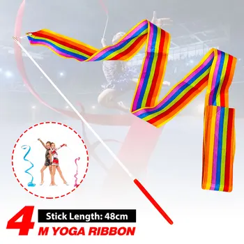 

5PCS 4 Meters Colorful Gym Ribbons Dance Ribbon Rhythmic Art Gymnastics Ballet Streamer Twirling Rod Stick Training Professional