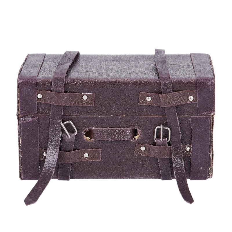 Fashion Retro 1:12 Dollhouse Miniature Leather Wood Suitcase Mini Luggage Box BS