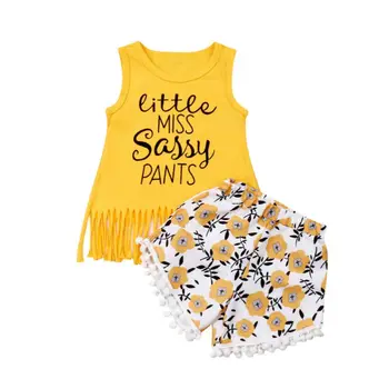 

Summer New Newborn Toddler Kids Baby Girls Sassy Tops Vest Short Pants 2PCS Outfits Clothes
