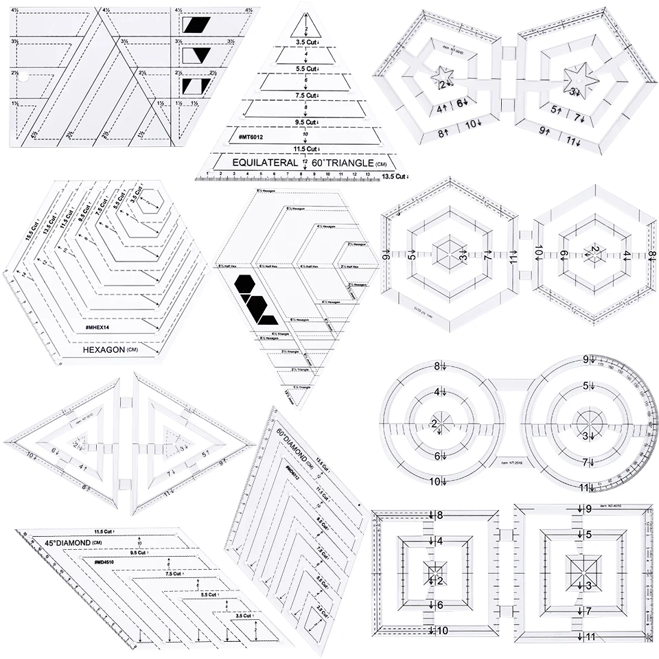 LMDZ 11 Types Sewing Patchwork Ruler High Grade Acrylic Material Transparent Acrylic Patchwork Aligned Ruler For Students