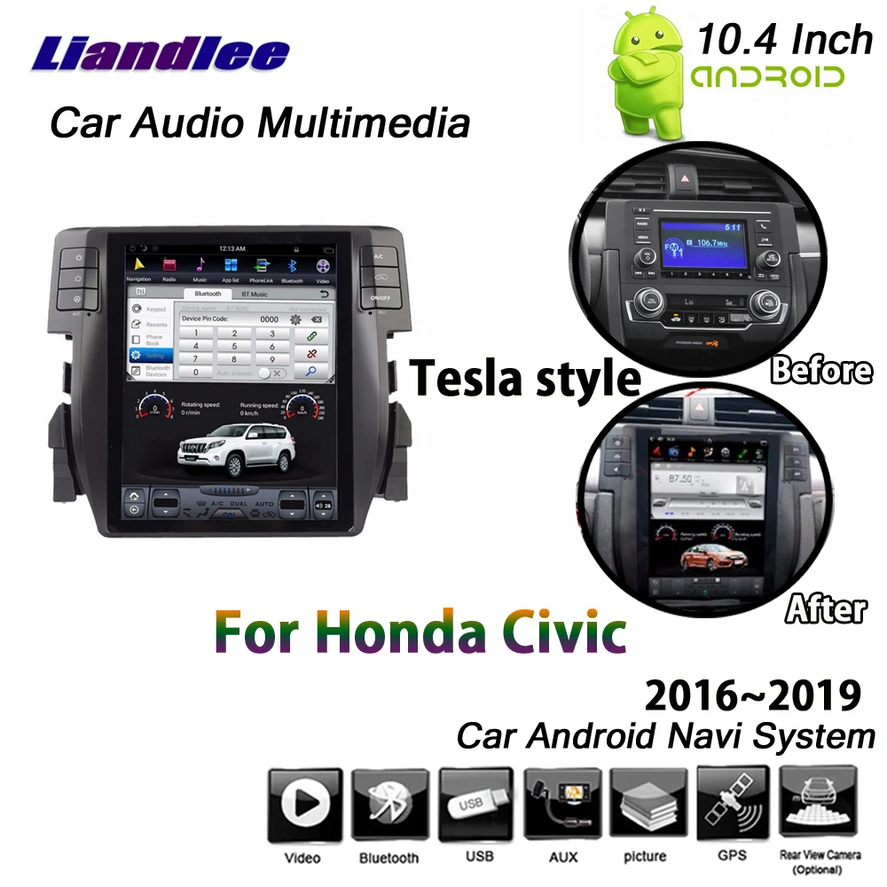 Liandlee 10 4 дюймов 2 + 32 ГБ для Honda Civic 2016 ~ 2019 Android 6 0 Автомобильный экран Тесла Carplay Wifi GPS