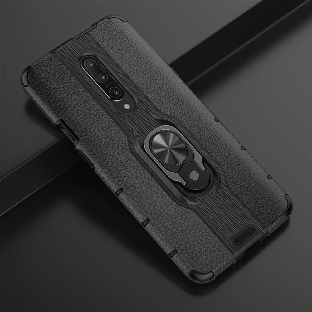 Чехол с магнитным кольцом для OnePlus 7 Pro 6 T Противоударная двухслойная гибридная Противоударная крышка для One Plus 1+ 7 Pro 6 T кронштейн чехол s - Цвет: Черный