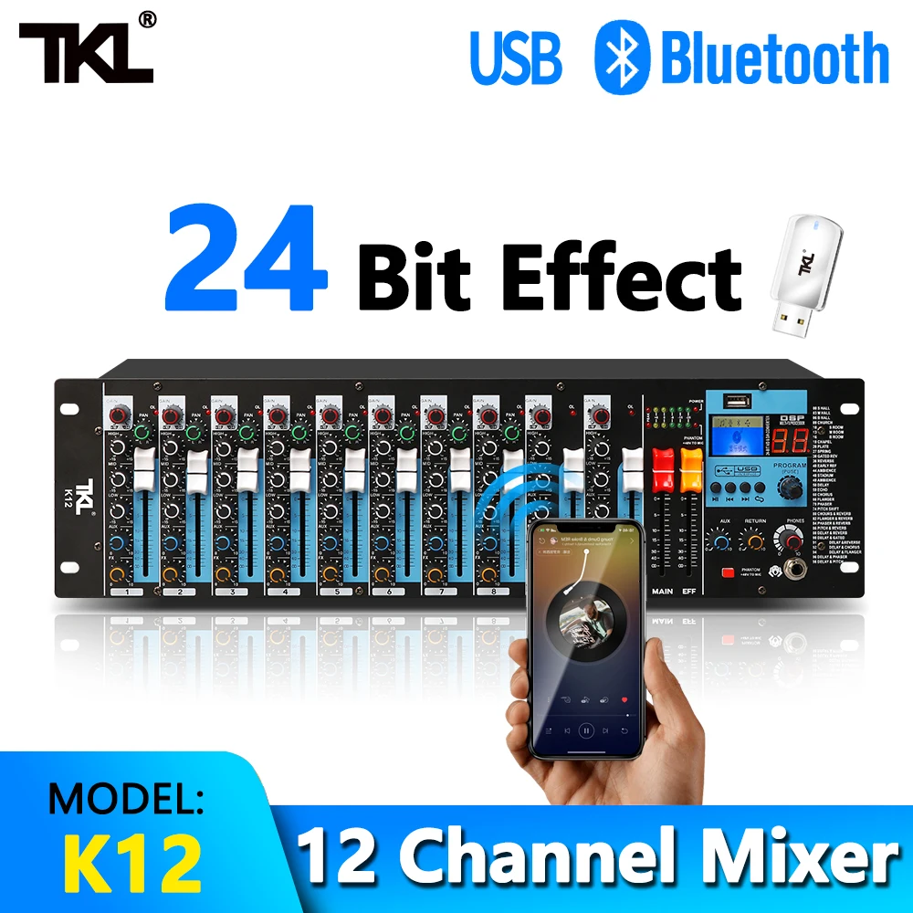Tklプロオーディオラックミキサー12チャンネルのbluetooth 48 pv