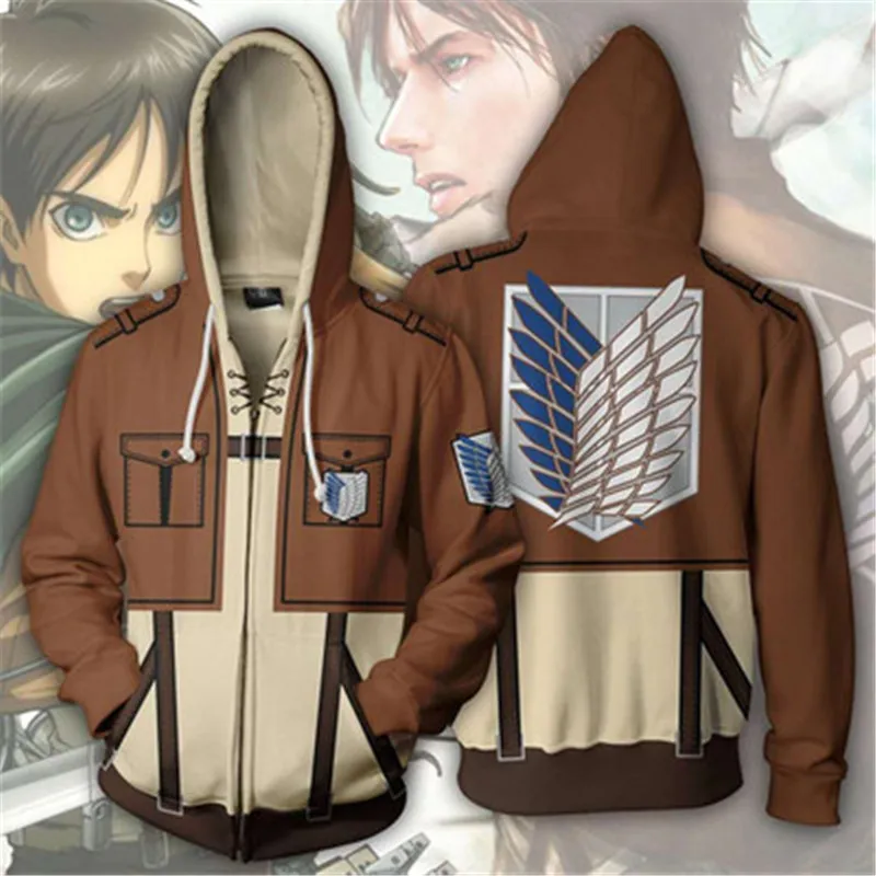 Anime Attack of The Titans Cosplay costume Mens Pullover Hoodies Fashion Adult Harajuku Zipper Hoodie Sweatshirt Mens Jacket