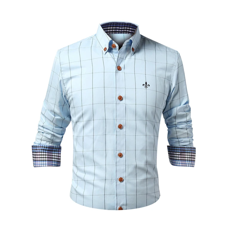 Fashion Blouse Shirt Plaid Social Masculina Dudalina Long Sleeve Slim Fit Shirt Men Floral Clothes Pullover White Male Cold