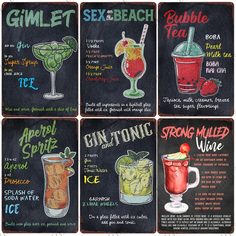 Daiquiri Vintage Cocktail Metal Tin Sign, Man Cave Wall Art Poster, Gin And Tonic Gin Plaque, Man Pub Home Decor, N392