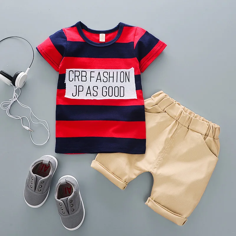 Boys Clothes Suits for Baby 2021 Summer Cotton Short Sleeve Casual Kids Children's Clothing Set 2 Pieces Color Letter Suit | Детская