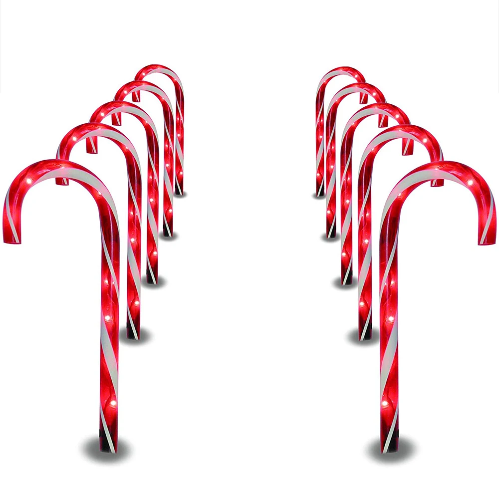

10 Stakes Cane Walkway Light Crutch Lamp Landscape Lights 110V Atmosphere Festival Warm White Home Christmas Decoration