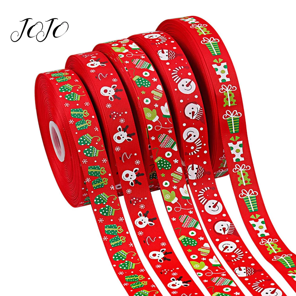 

JOJO BOWS 25mm 5y Christmas Grosgrain Stain Ribbon For Craft Festival Tape For Needlework DIY Hair Bows Party Home Decoration