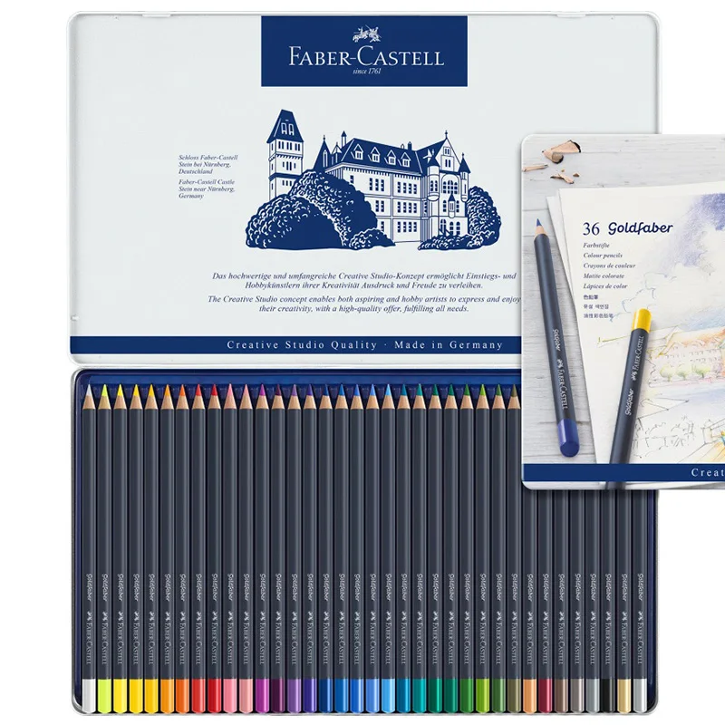 Faber-Castell синий жестяная коробка масляные цветные карандаши 12/24/36/48 мульти-Цвет Профессиональный Картины комплект художественные картины художника поставки