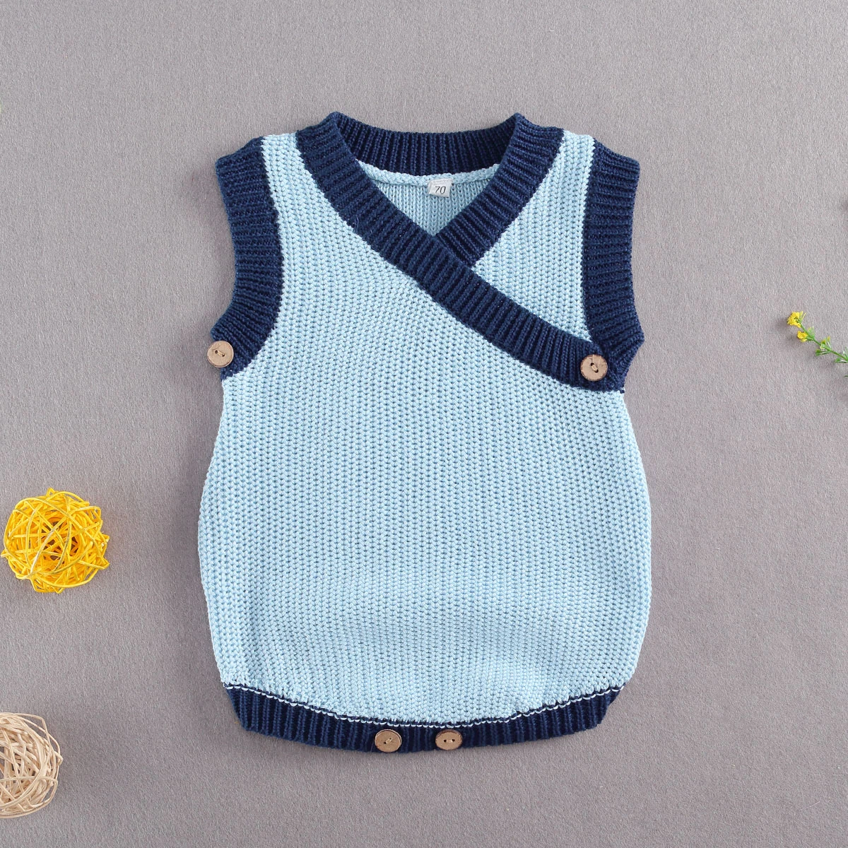 

Little Boys Cotton knitted Vest V-Neck Sweater Children Student Contrast Color Pullover for Spring Fall Winter