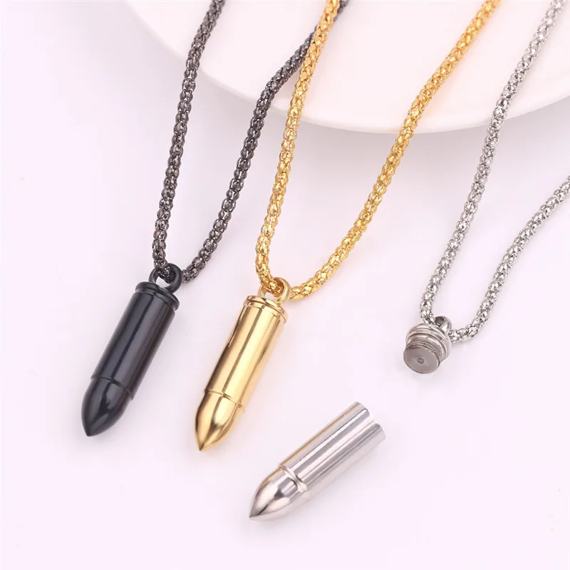 Venta HiP Hop Bullet Pendant Necklaces For Men Design Link Chain 3 Colors God Bless You Personality ZJajp7Ep