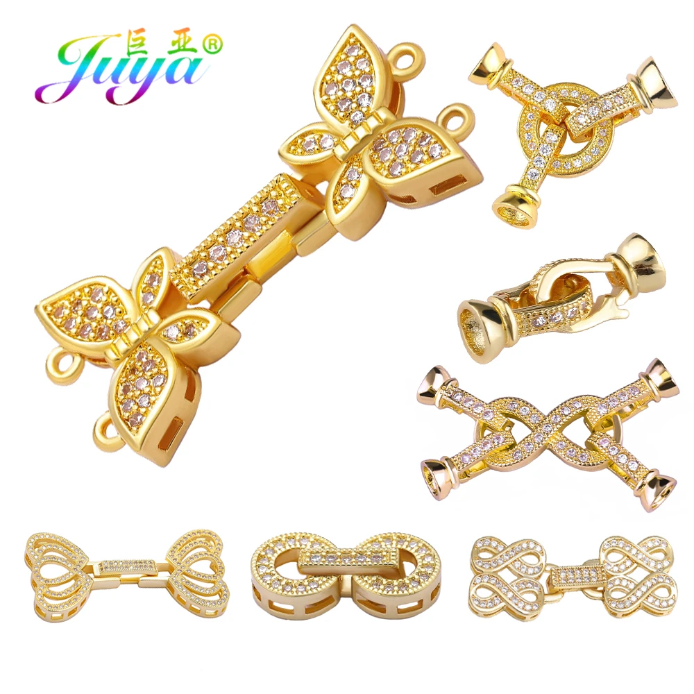 

Juya DIY Women Beadwork Jewelry Making Fastener Pearls Clasps Supplies Micro Pave Zircon Decorative Metal Closure Clasps