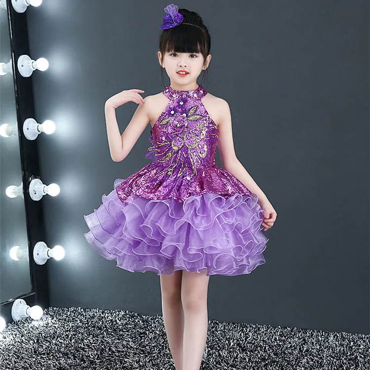 

5 Colors Tulle Cupcake Dresses Girl Ceremony Beautiful Girl Costume Child Flower Wedding Gowns Rhinestone Girls Party Dress Kids