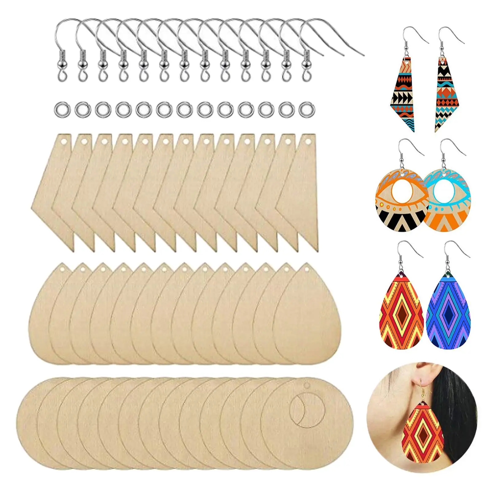 180 개/대 미완성 된 나무 귀걸이 공백 귀 후크 오프닝 링 보석 펜 던 트 만들기 DIY 공예