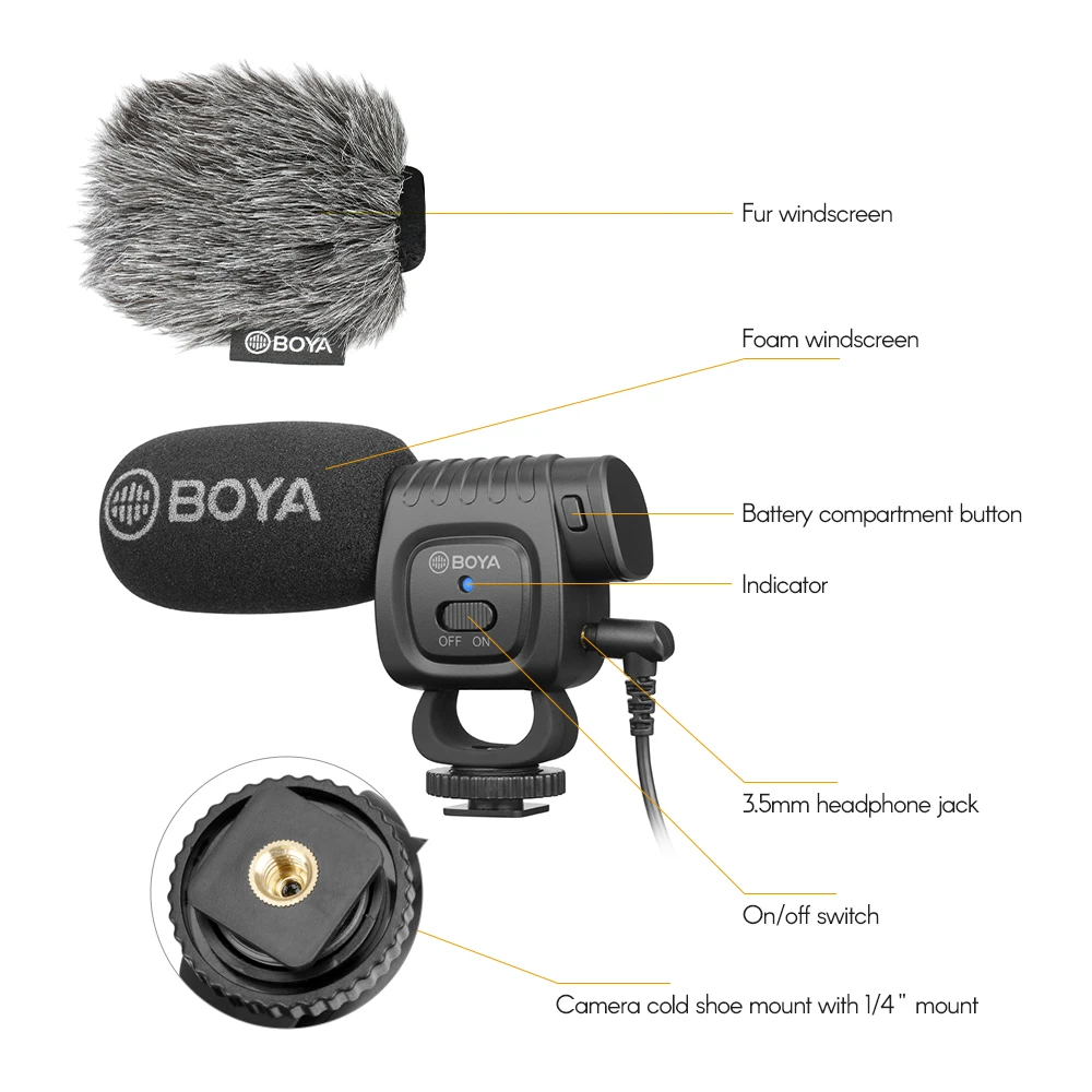 BOYA BY BM3011 кардиоидный конденсаторный микрофон с аудиокабелем TRS TRRS для смартфонов