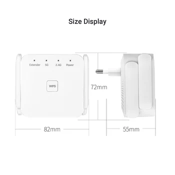 

Wireless Signal Enhancer Amplifier Repeater WiFi Internet Booster WiFi Range Extender with 2.4&5.8GHz Dual Band 1200Mbps