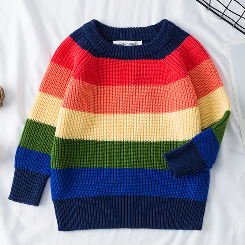 Baby Boys Girls Stripe Knitted Tops Sweater Outfits Christmas Winter Thick Knitted Clothes