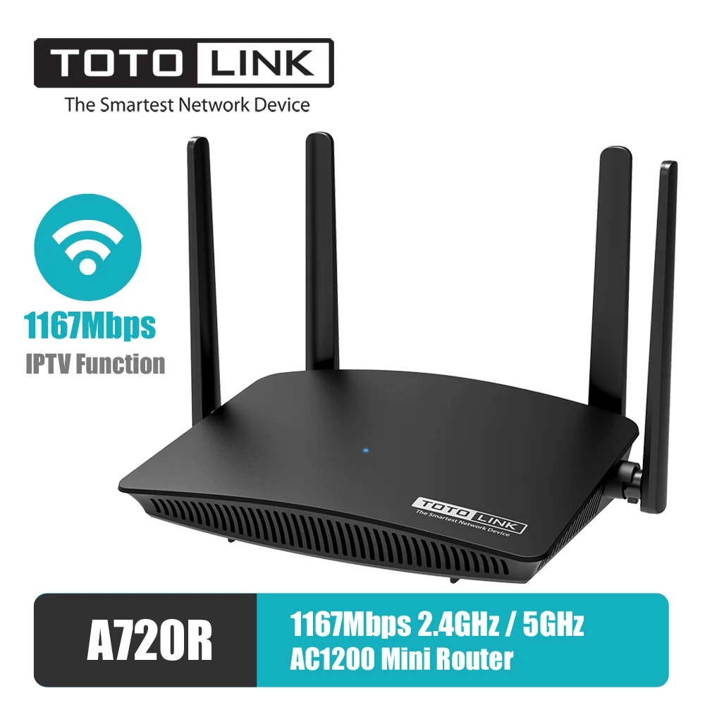 

English TOTOLINK A720R Wifi 5GHz/2.4GHz mini Router 1167Mbps IPTV Function 4*5dBi fixed antennas beamforming