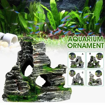 

Artificial Aquarium Mountain Fish Tank Ornament Rockery Stone Fish Hiding Cave Moss Landscape Underwater Aquarium Decoration