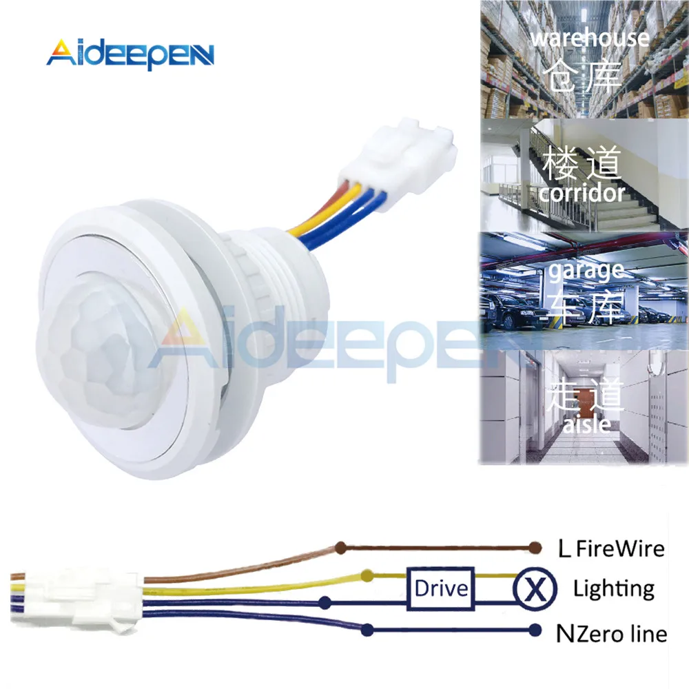 

110V 220V Motion Sensor Light Switch LED PIR Detector Infrared Sensor Switch Lighting On Off Switch w/Adjustable Time Delay