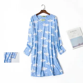 

Cotton Nightdress Femme Nightgown Women Cartoon Nightwear Big Size Long Sleeve Sexy Round Collar Sleepwear 2019 Winter