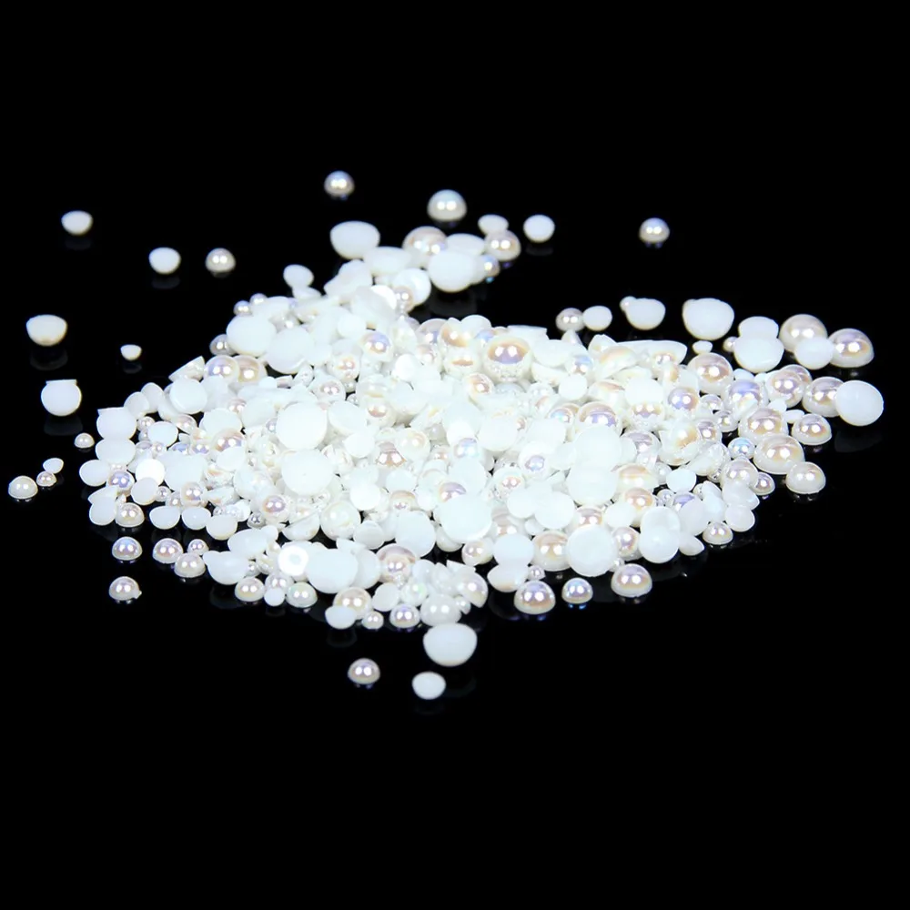 

Free shipping~Pearl White AB Color 1.5mm,2mm,4mm,6mm,8mm,10mm,12mm Flat back ABS Round Half Pearl, plastic half pearl beads