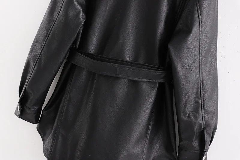 WT239 Новая Осенняя Женская мода отложной воротник двойные карманы пояс тонкая талия шикарная куртка из искусственной кожи PU пальто