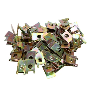 

LEEPEE 50pcs Bronze Tone Spring Metal Clip Iron Nuts Auto Fastener Clips Car Screw Base U-Type Clips