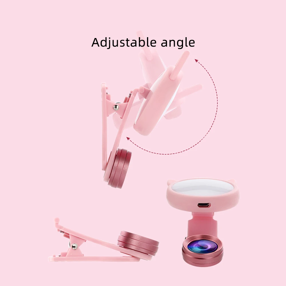 FDBRO LED Selfie Light Mobile Phone Lens Fill-in light+0.62X Wide Angle Lens+ 20X Macro Lens Kit For iPhone Samsung phones