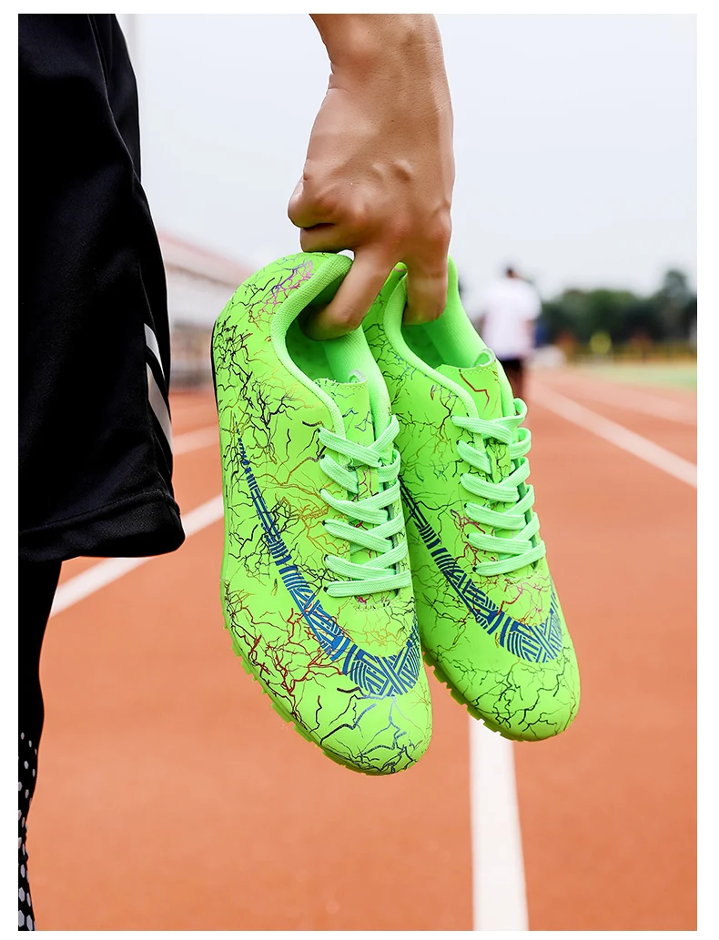 Мужские и женские кроссовки для мальчиков и девочек, легкие кроссовки для бега с шипами, оранжевые и зеленые спортивные кроссовки для детей и мужчин