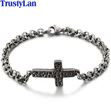 Классический 5 мм толстый браслет с цепочкой и крестом для мужчин, мужские Религиозные ювелирные изделия, ожерелье с подвеской из нержавеющей стали, мужские браслеты, браслеты
