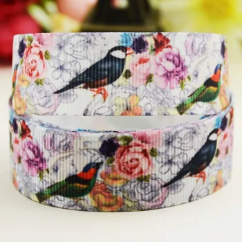 

22mm 25mm 38mm 75mm Ruban satin Flower and bird printed Grosgrain Ribbon party decoration 10 Yards X-02678