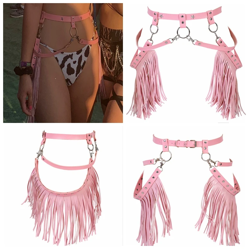 Кожаные ремни для тела, пояс с кисточками, подвязки в клетку, горячая распродажа, в стиле бохо, панк, чулки, ремень, для танцевального фестиваля, размера плюс, сексуальная юбка