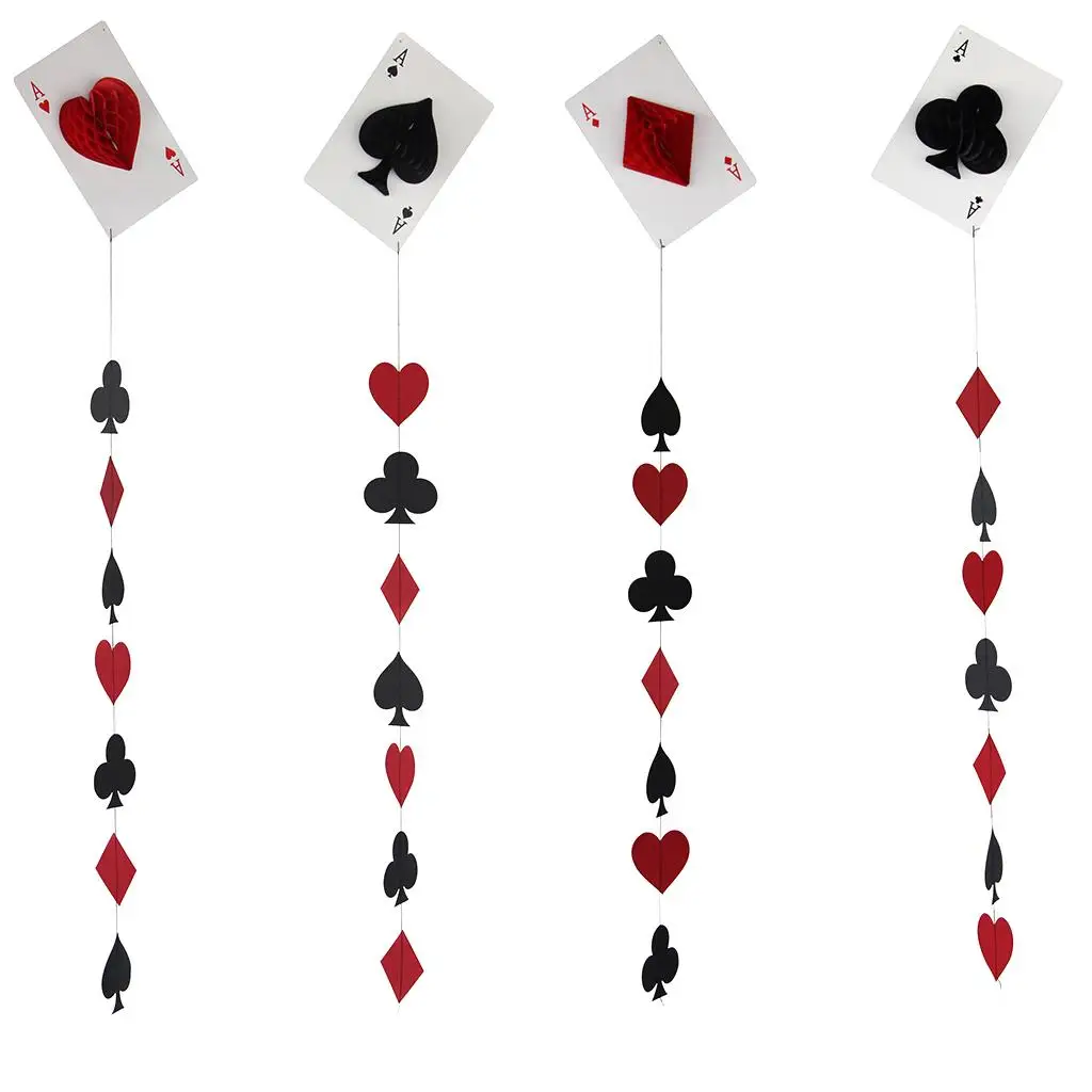 4 Pz/Set Festa A Tema Del Casinò Las Vegas Night Card A Nido D'Ape Spade/Cuore/Diamante/Club Poker Appeso Ghirlanda Decorazione Festa Di Compleanno